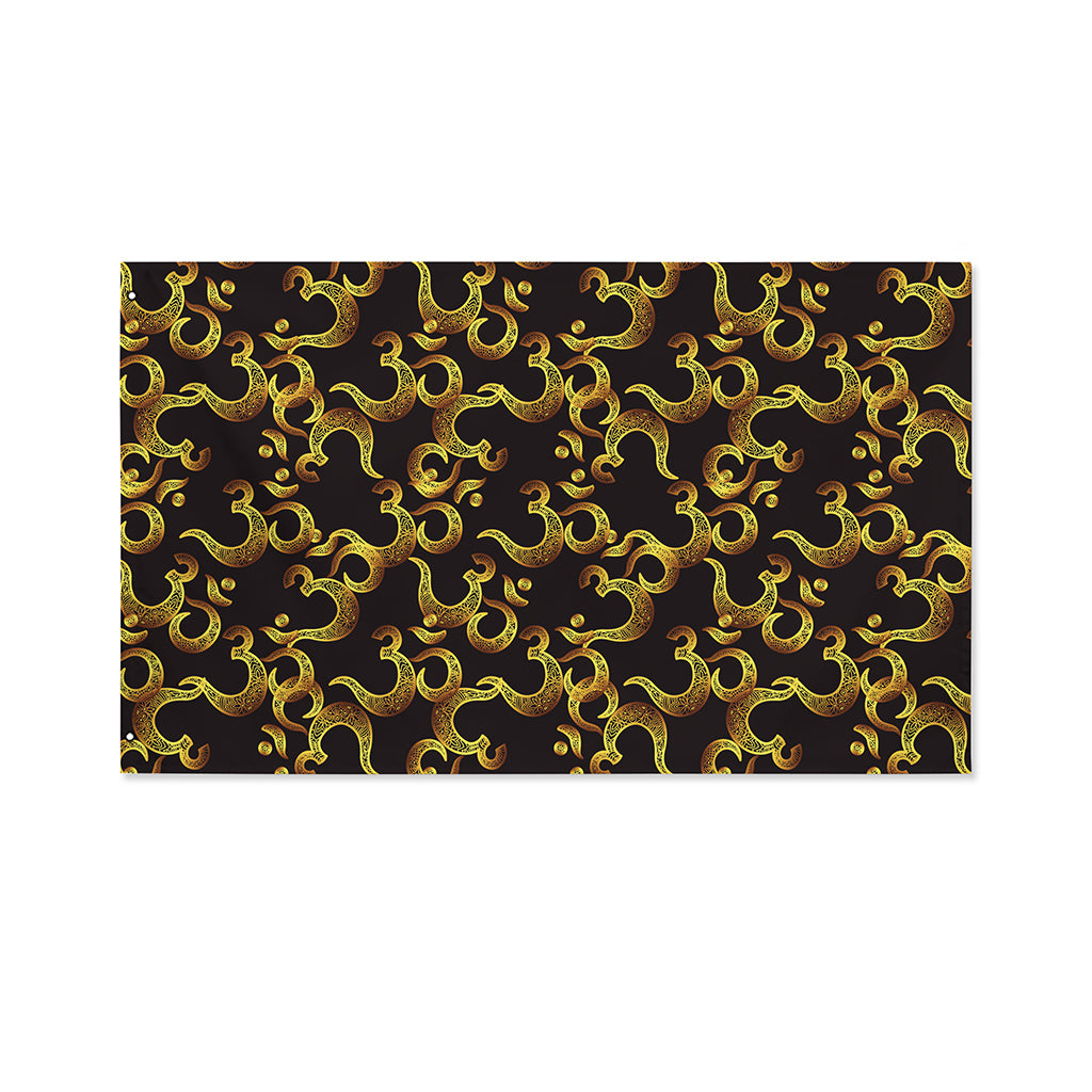Gold Om Symbol Pattern Print Polyester Flag