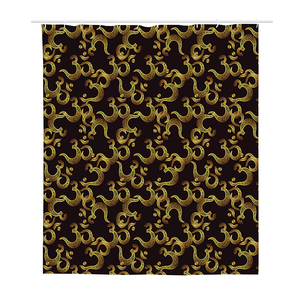 Gold Om Symbol Pattern Print Polyester Shower Curtain