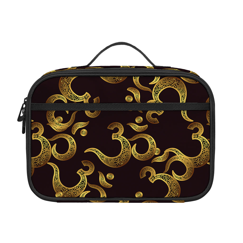 Gold Om Symbol Pattern Print Portable Lunch Bag