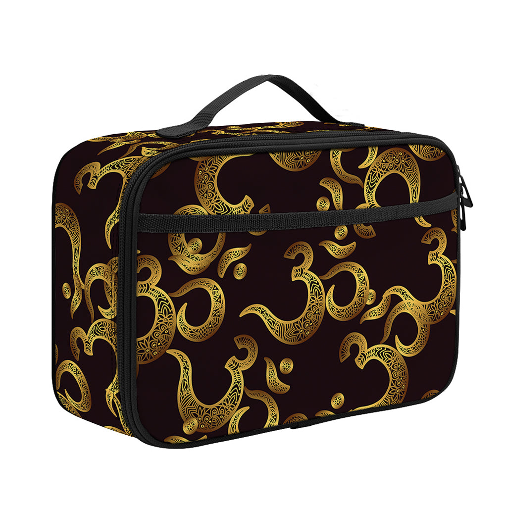 Gold Om Symbol Pattern Print Portable Lunch Bag