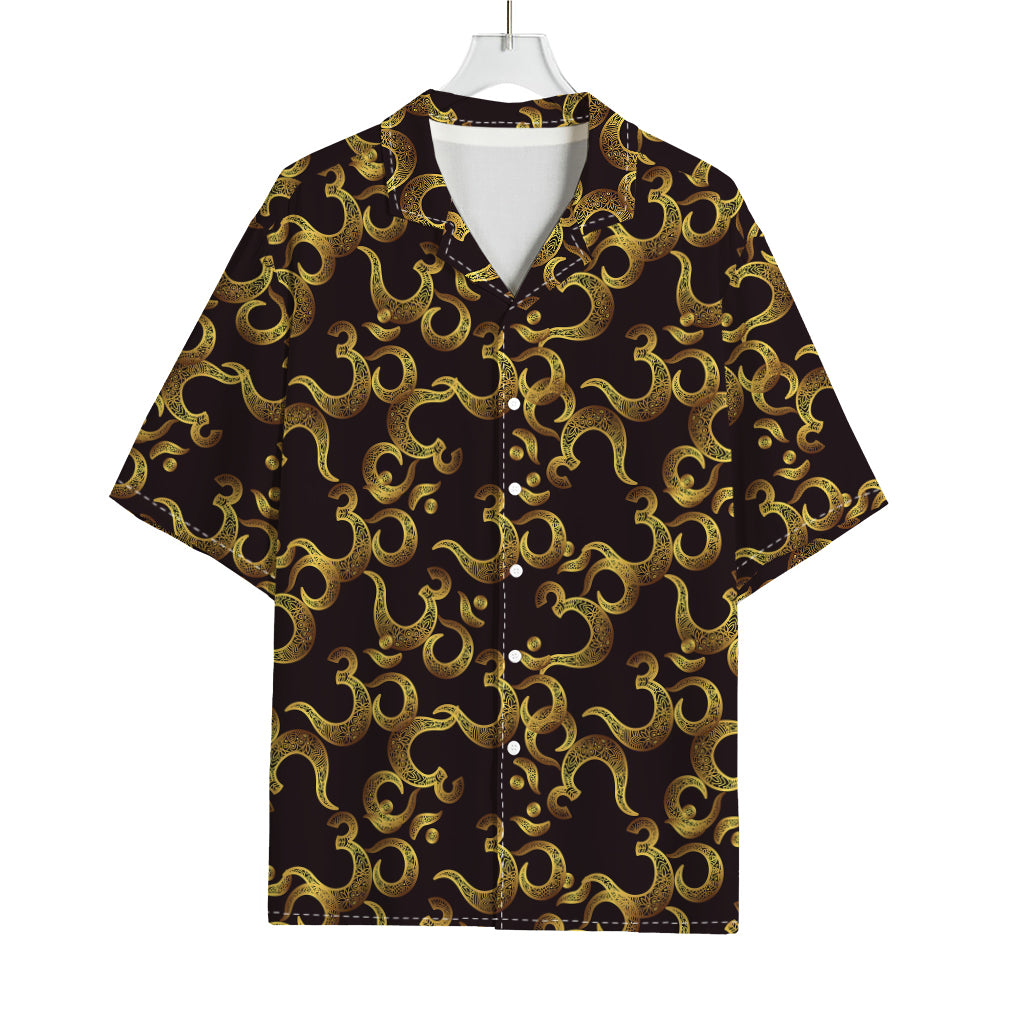 Gold Om Symbol Pattern Print Rayon Hawaiian Shirt