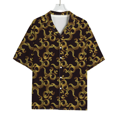 Gold Om Symbol Pattern Print Rayon Hawaiian Shirt