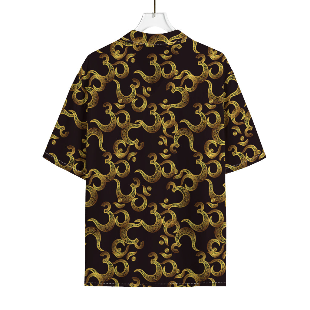 Gold Om Symbol Pattern Print Rayon Hawaiian Shirt