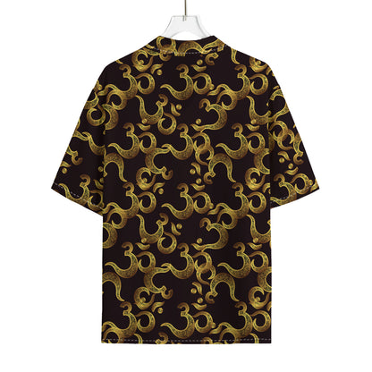 Gold Om Symbol Pattern Print Rayon Hawaiian Shirt