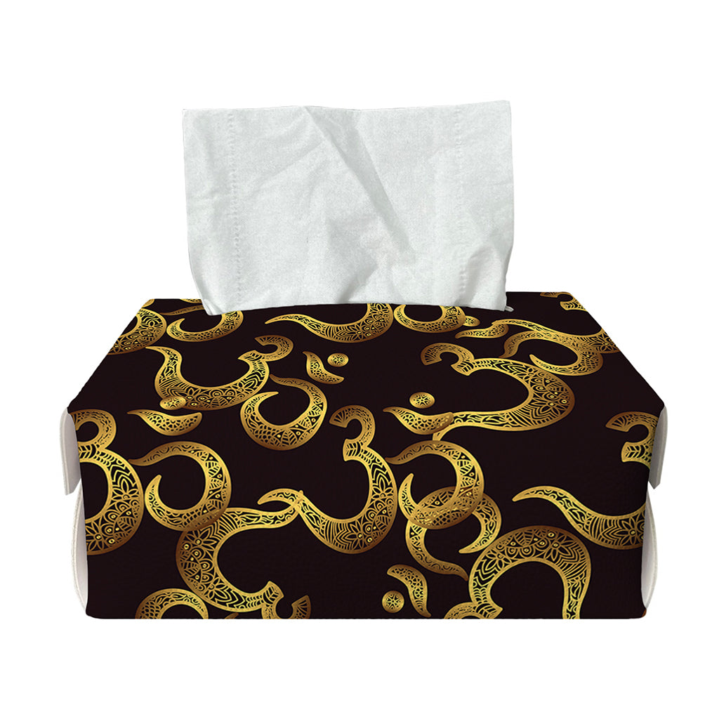 Gold Om Symbol Pattern Print Rectangle Tissue Box Cover