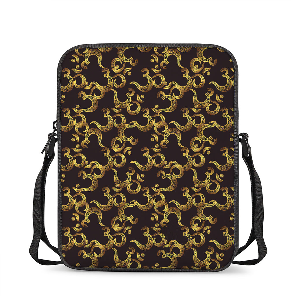 Gold Om Symbol Pattern Print Rectangular Crossbody Bag