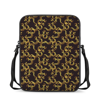 Gold Om Symbol Pattern Print Rectangular Crossbody Bag