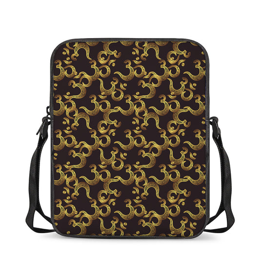 Gold Om Symbol Pattern Print Rectangular Crossbody Bag