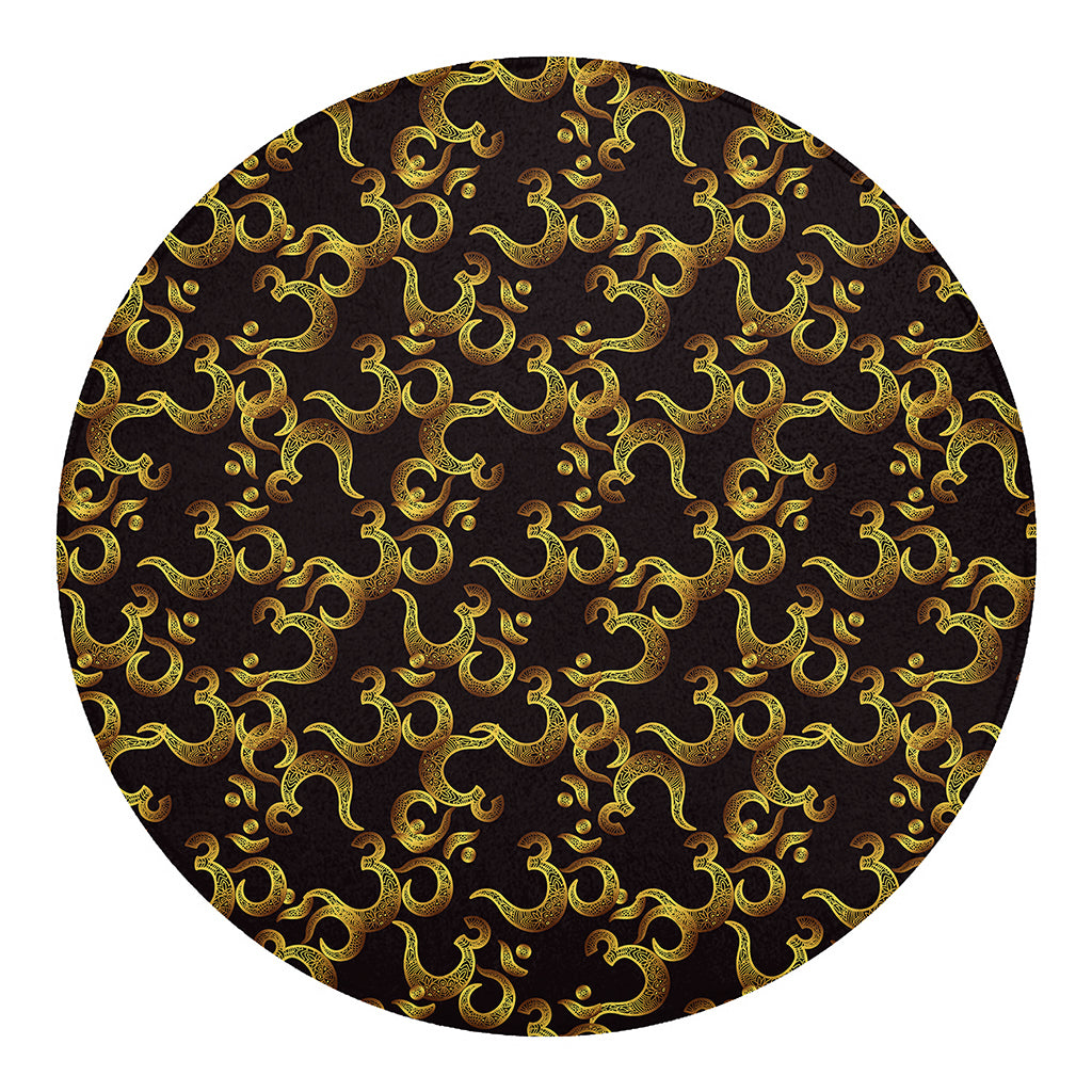 Gold Om Symbol Pattern Print Round Blanket