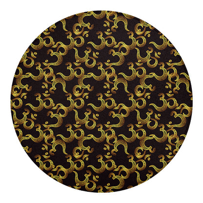Gold Om Symbol Pattern Print Round Blanket