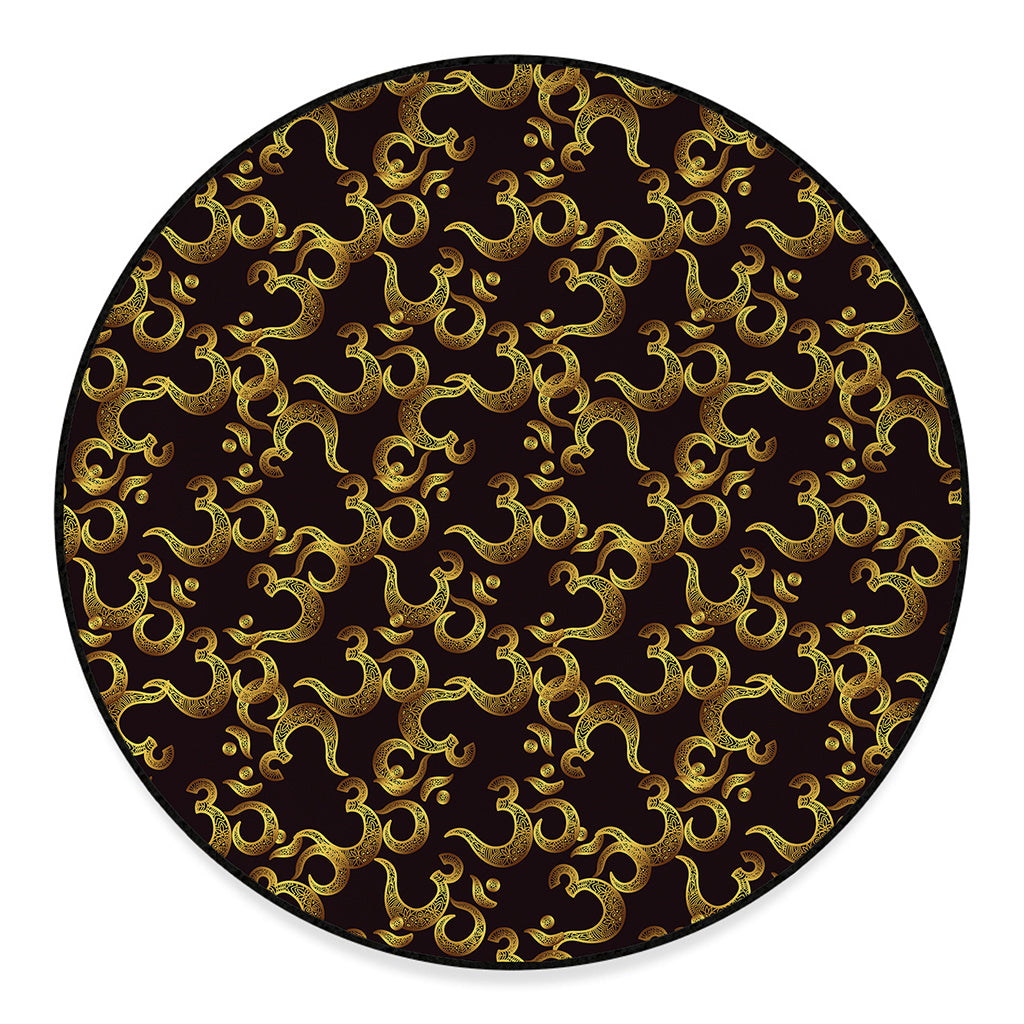 Gold Om Symbol Pattern Print Round Floor Mat