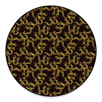 Gold Om Symbol Pattern Print Round Floor Mat