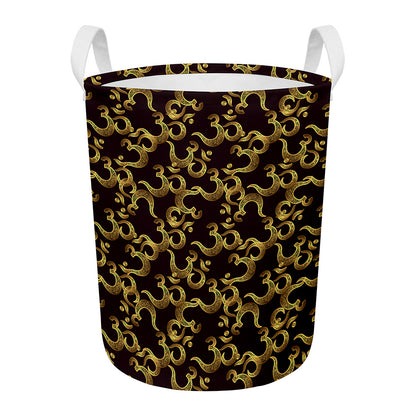 Gold Om Symbol Pattern Print Round Laundry Basket