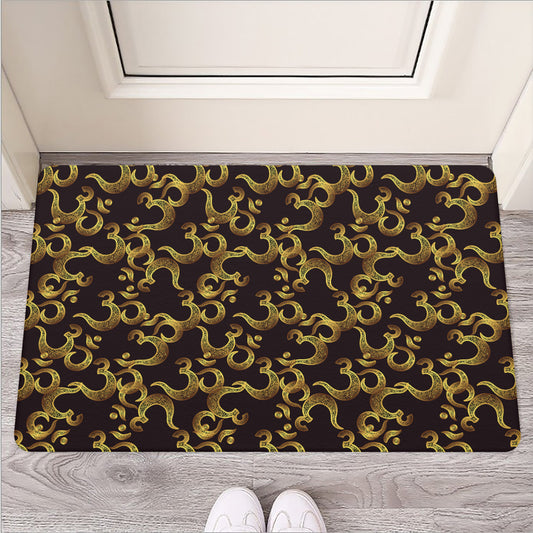 Gold Om Symbol Pattern Print Rubber Doormat