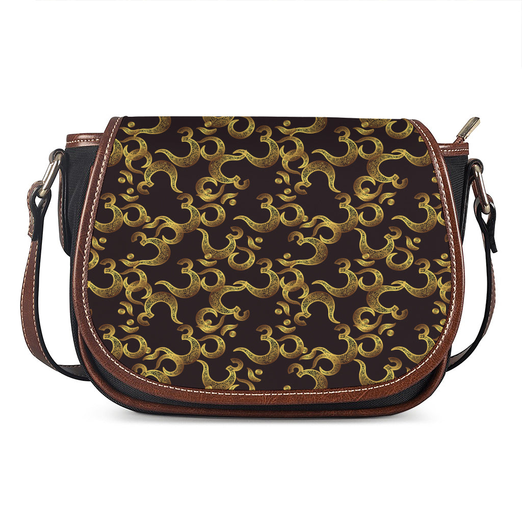 Gold Om Symbol Pattern Print Saddle Bag