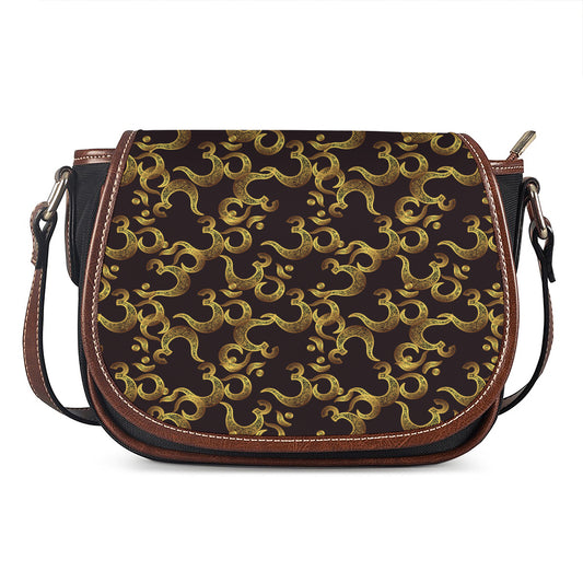 Gold Om Symbol Pattern Print Saddle Bag