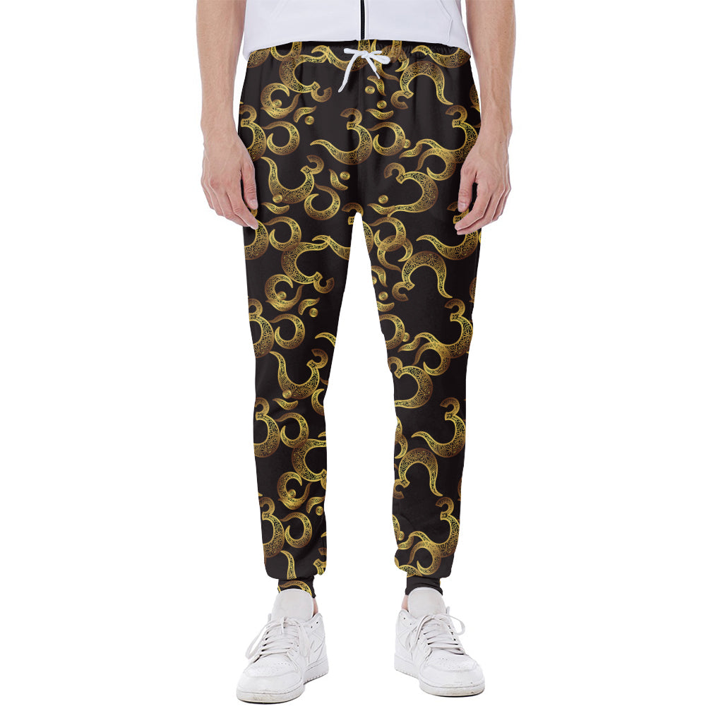 Gold Om Symbol Pattern Print Scuba Joggers