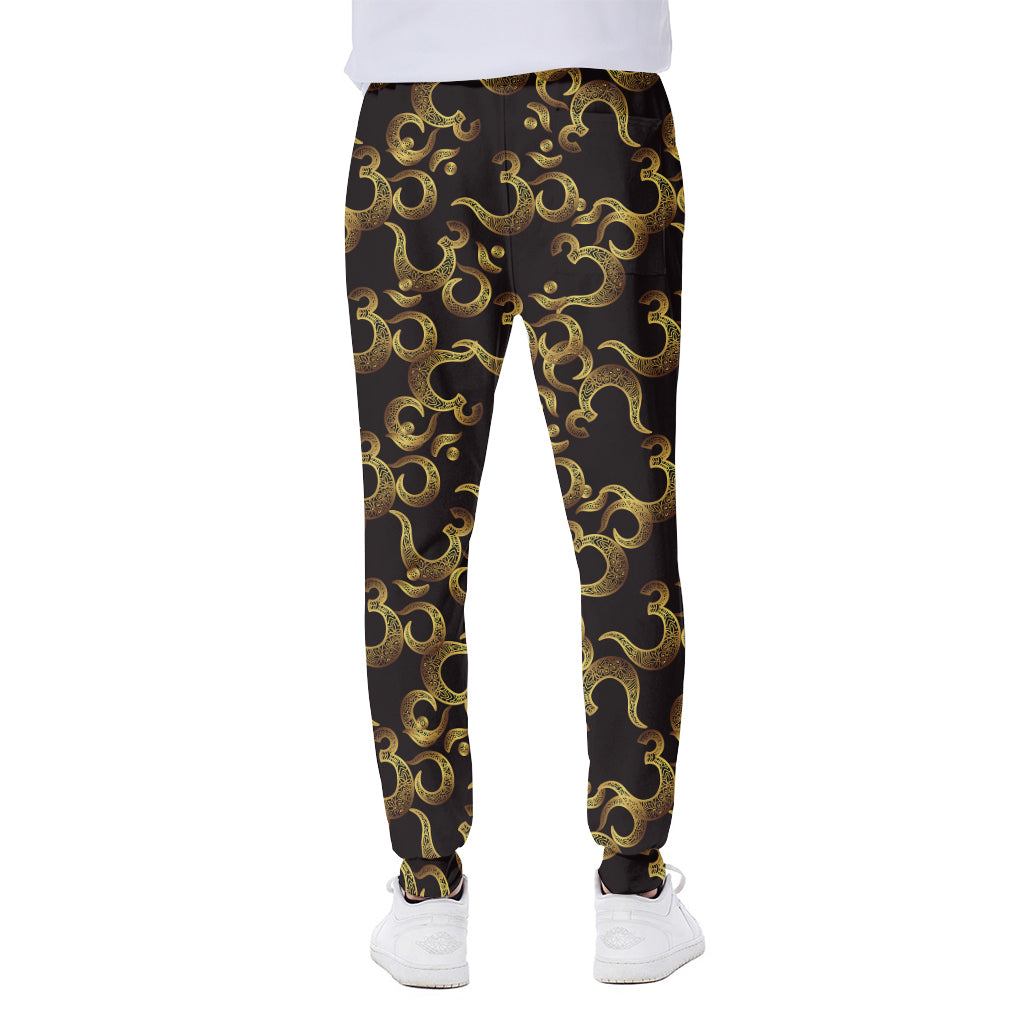 Gold Om Symbol Pattern Print Scuba Joggers