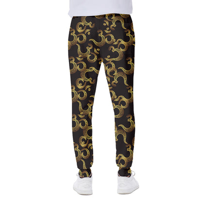Gold Om Symbol Pattern Print Scuba Joggers