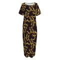 Gold Om Symbol Pattern Print Short Sleeve Long Nightdress