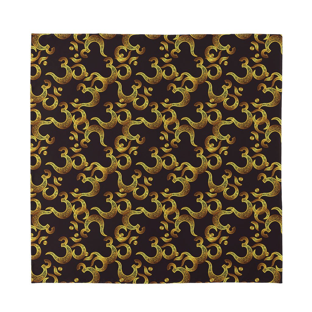 Gold Om Symbol Pattern Print Silk Bandana