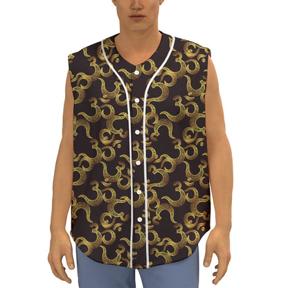 Gold Om Symbol Pattern Print Sleeveless Baseball Jersey
