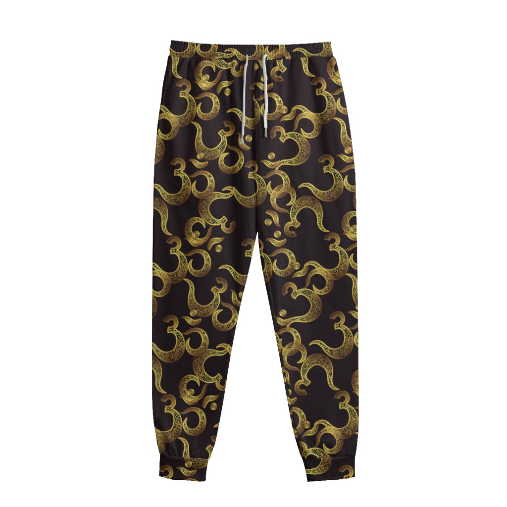 Gold Om Symbol Pattern Print Sweatpants