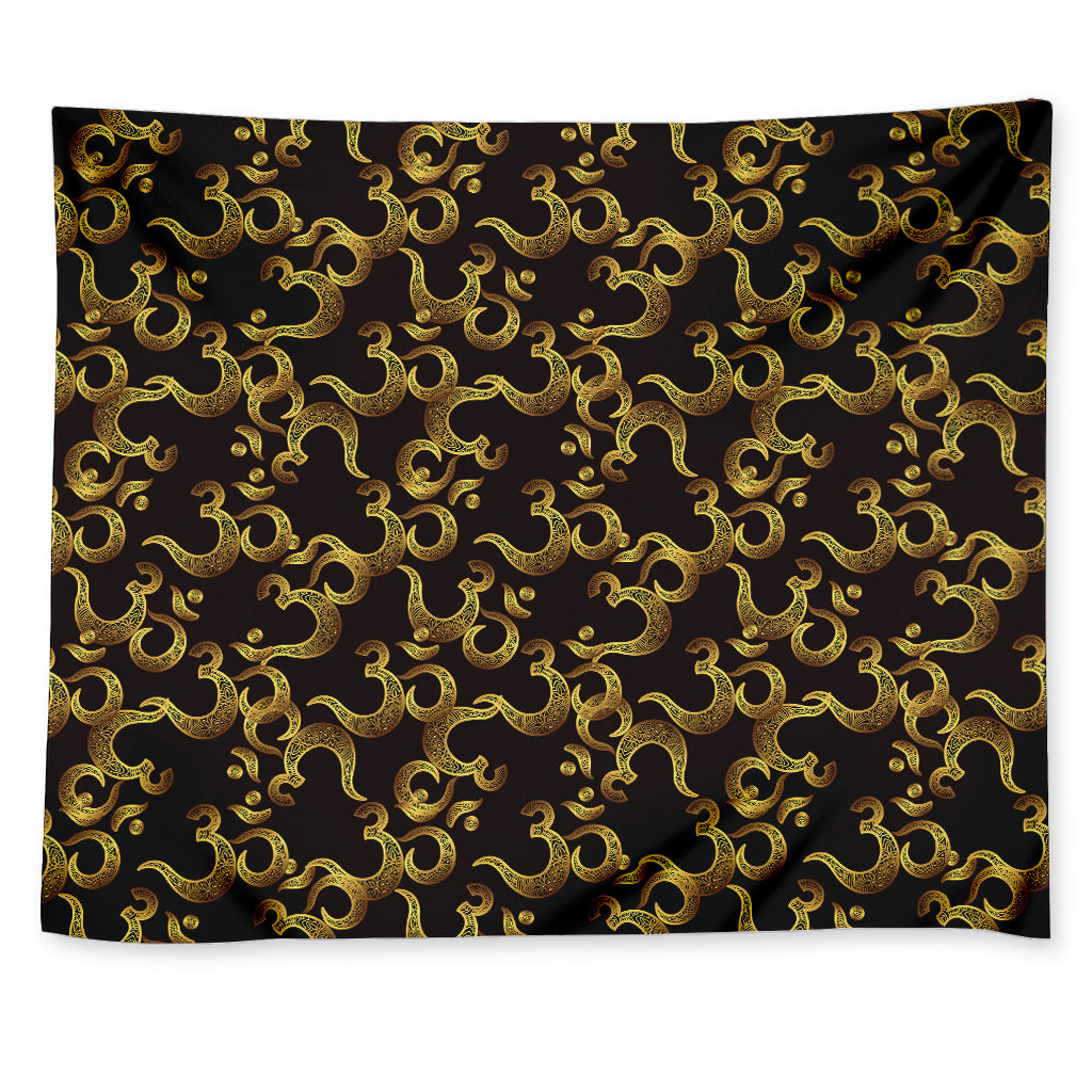 Gold Om Symbol Pattern Print Tapestry