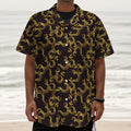 Gold Om Symbol Pattern Print Textured Short Sleeve Shirt