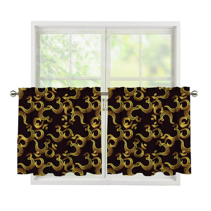 Gold Om Symbol Pattern Print Tier Curtains