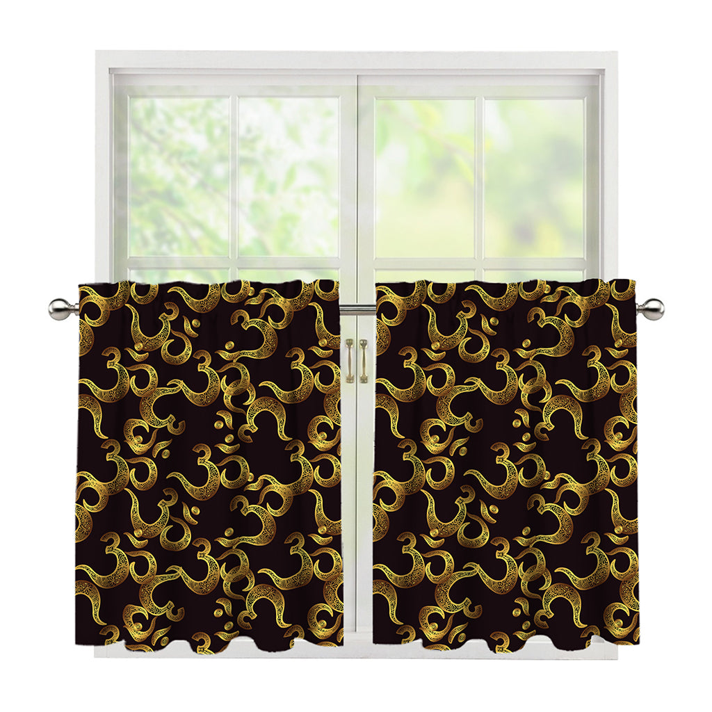 Gold Om Symbol Pattern Print Tier Curtains