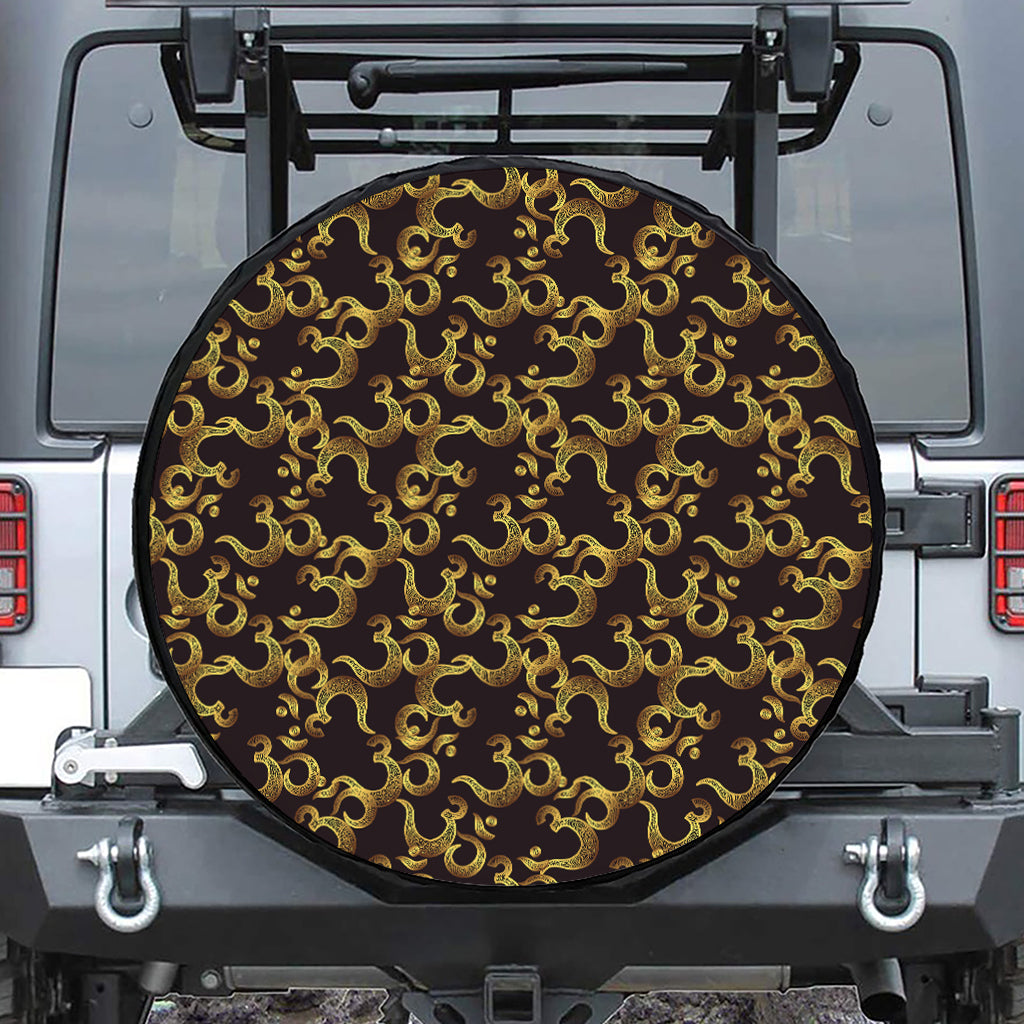 Gold Om Symbol Pattern Print Tire Cover