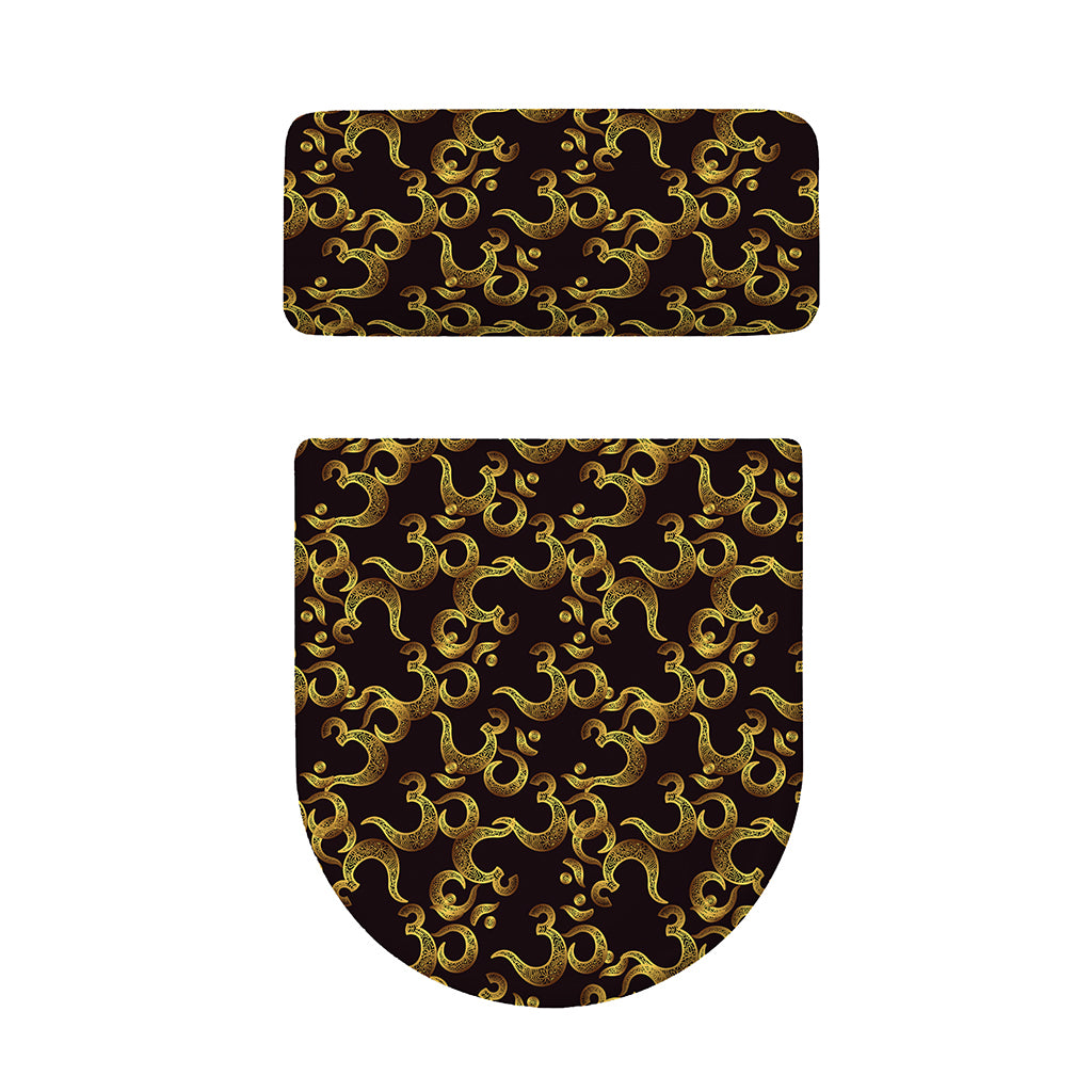 Gold Om Symbol Pattern Print Toilet Lid And Tank Cover Set