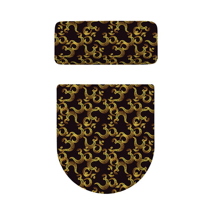 Gold Om Symbol Pattern Print Toilet Lid And Tank Cover Set