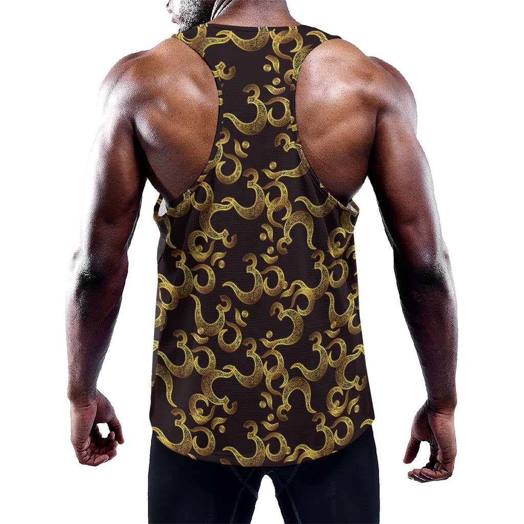 Gold Om Symbol Pattern Print Training Tank Top