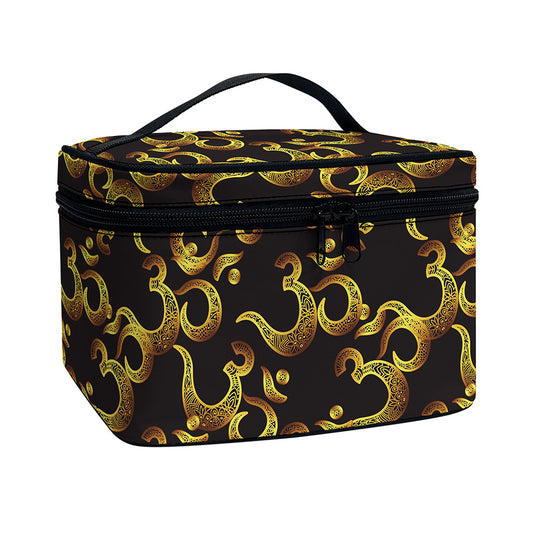 Gold Om Symbol Pattern Print Travel Makeup Bag