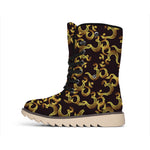 Gold Om Symbol Pattern Print Winter Boots