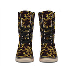 Gold Om Symbol Pattern Print Winter Boots