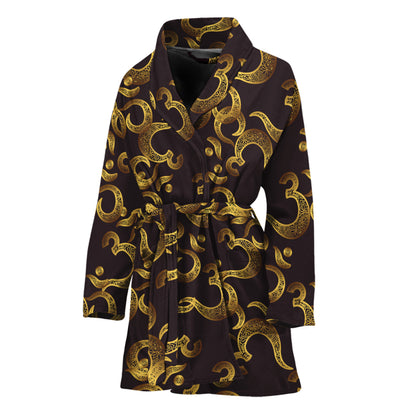 Gold Om Symbol Pattern Print Women's Bathrobe