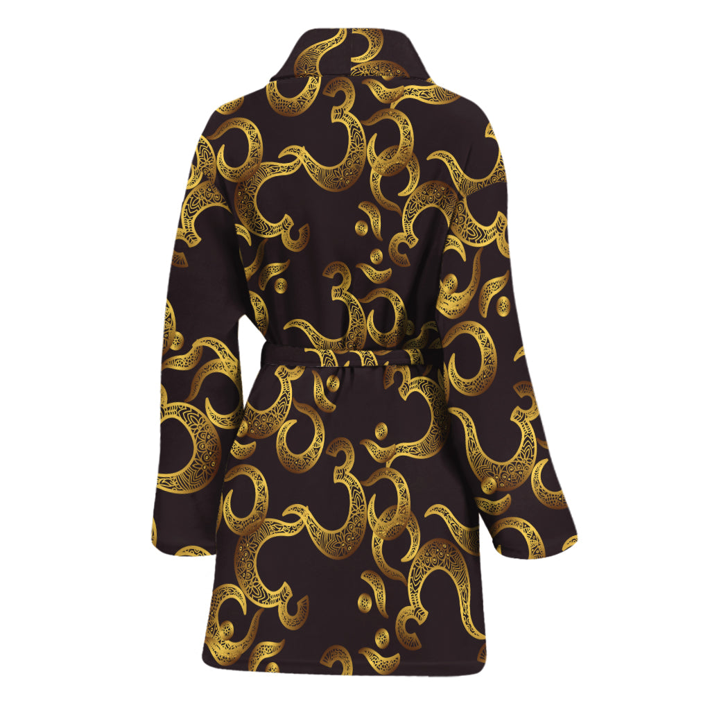 Gold Om Symbol Pattern Print Women's Bathrobe