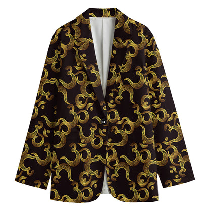 Gold Om Symbol Pattern Print Women's Blazer