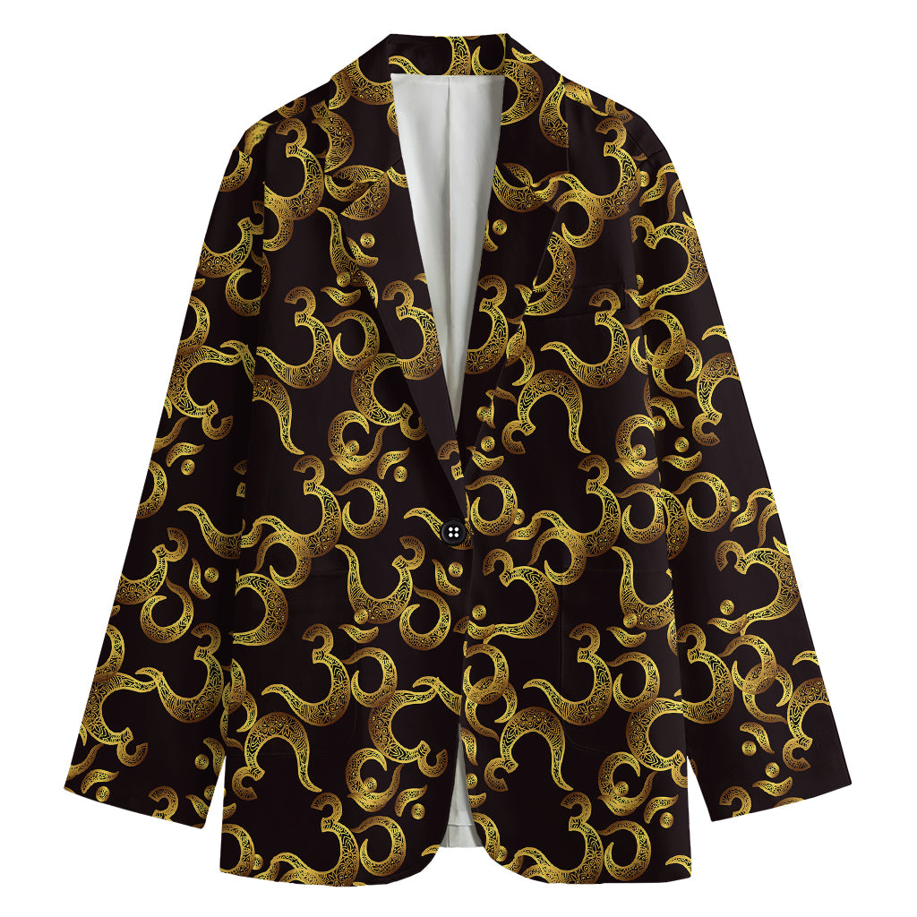 Gold Om Symbol Pattern Print Women's Cotton Blazer