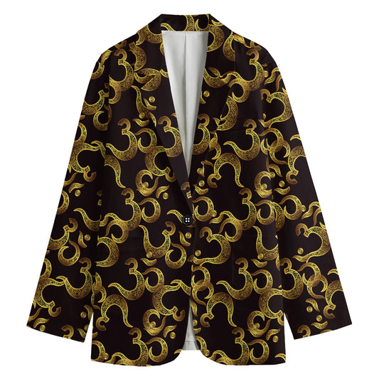 Gold Om Symbol Pattern Print Women's Cotton Blazer