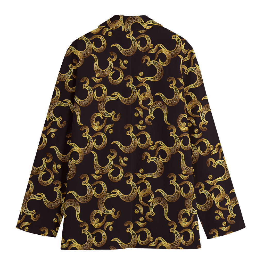 Gold Om Symbol Pattern Print Women's Cotton Blazer