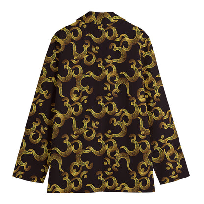 Gold Om Symbol Pattern Print Women's Cotton Blazer
