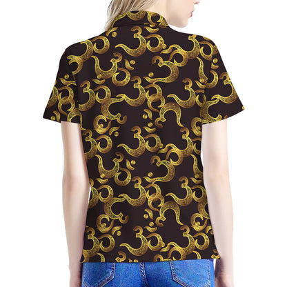 Gold Om Symbol Pattern Print Women's Polo Shirt