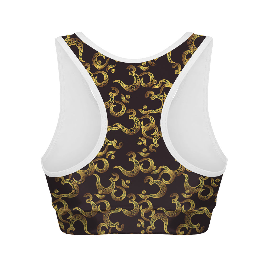 Gold Om Symbol Pattern Print Women's Sports Bra