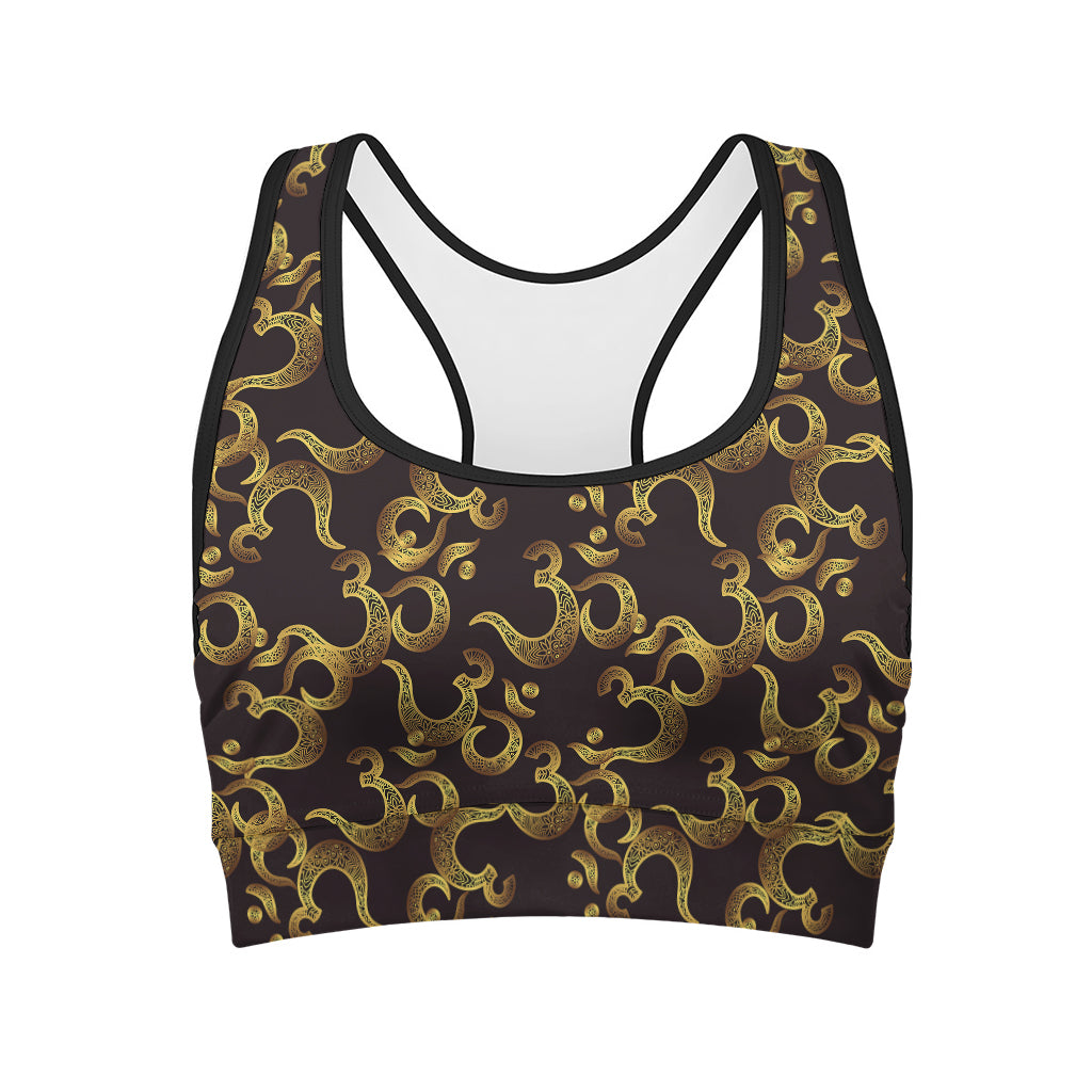 Gold Om Symbol Pattern Print Women's Sports Bra