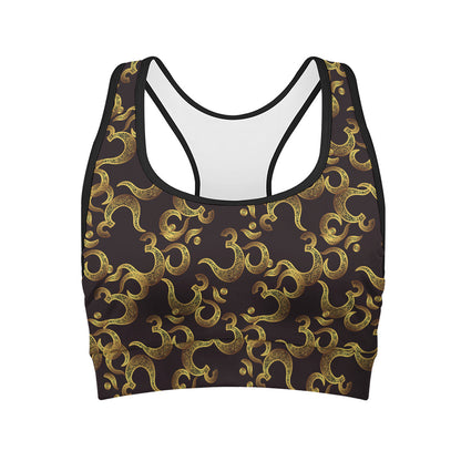 Gold Om Symbol Pattern Print Women's Sports Bra