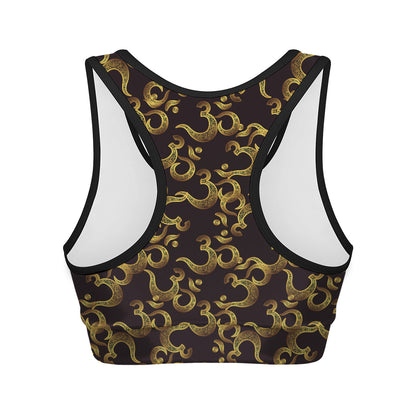 Gold Om Symbol Pattern Print Women's Sports Bra